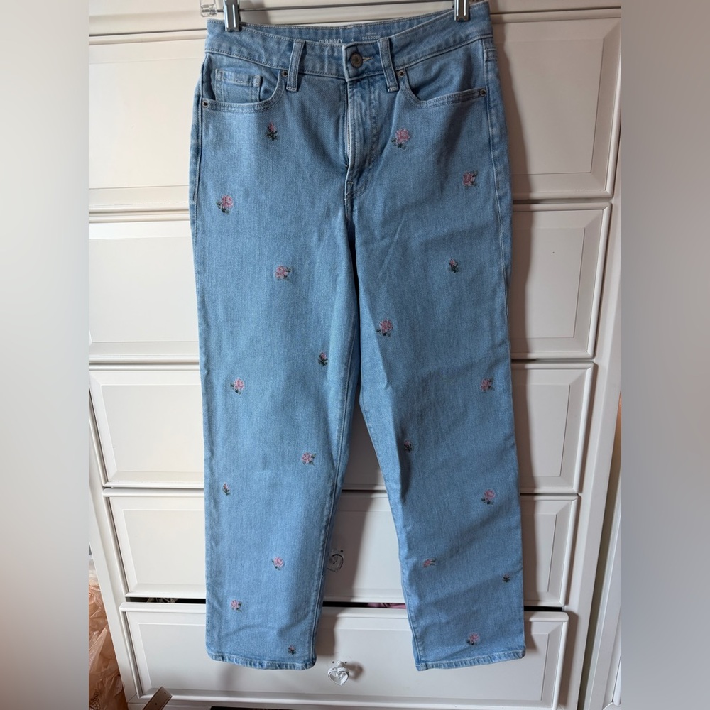 Old Navy Light Blue Floral Straight Leg Jeans - Picture 2 of 6